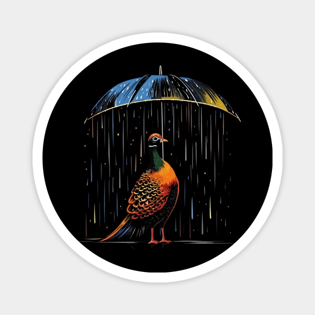 Pheasant Rainy Day With Umbrella Magnet by JH Mart